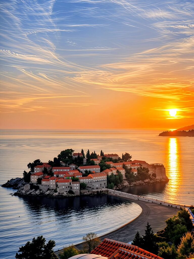 sveti stefan is one of those rare gems where time slows down, the sea glows like liquid gold, a